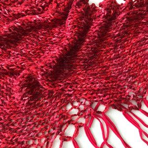 NEW Handmade Shawl, Serenity Drop Stitch, Berry Burst Red, 102"W by 38"D